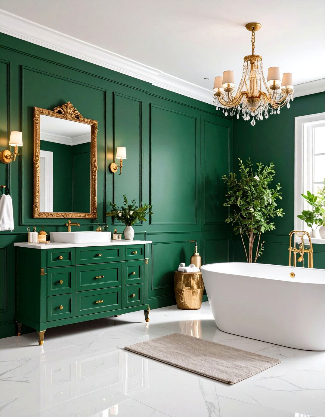 Bold Jewel Tone Wainscoting Statement - 24 Bathroom Wainscoting Ideas