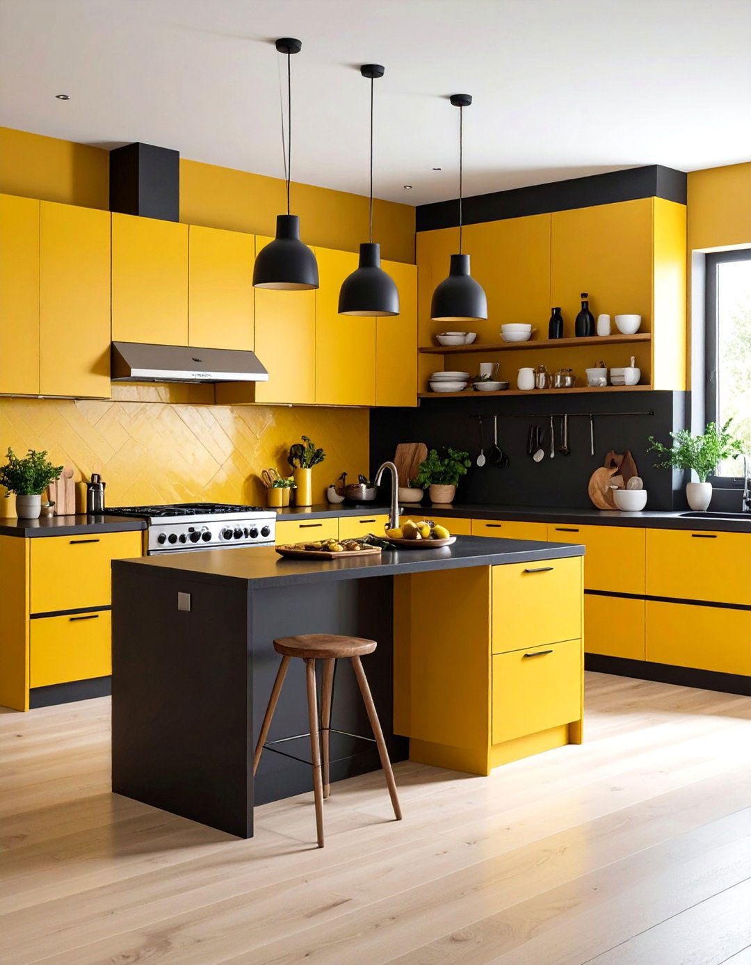 Bold Mustard and Charcoal Kitchen - 24 Two Tone Wall Paint Ideas