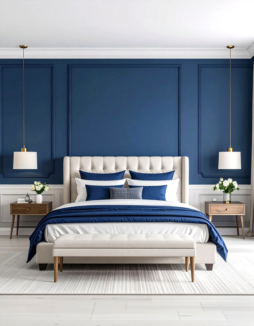 Bold Navy Blue Statement Bedroom Wall Design - 24 Bedroom Wall Painting Ideas