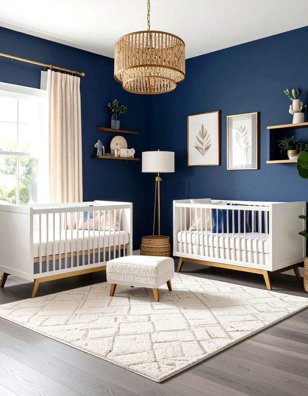 Bold Navy and Brass Twin Nursery - 24 Twin Nursery Ideas