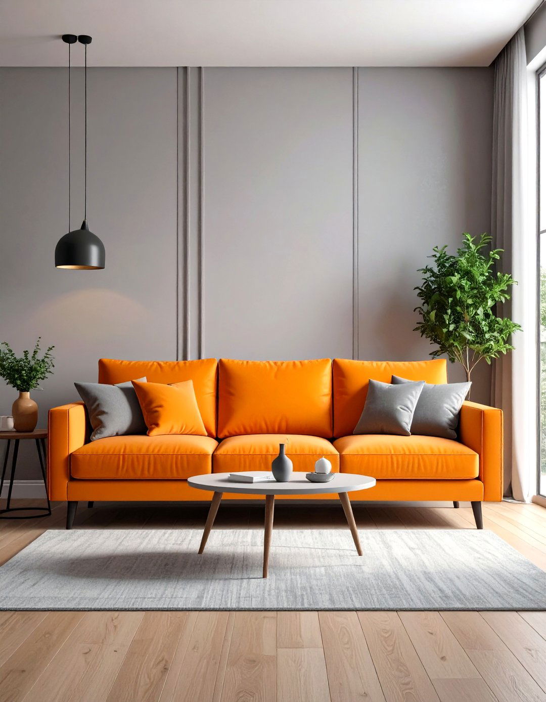 Bold Orange Statement Furniture Living Room - 24 Orange and Grey Living Room Ideas