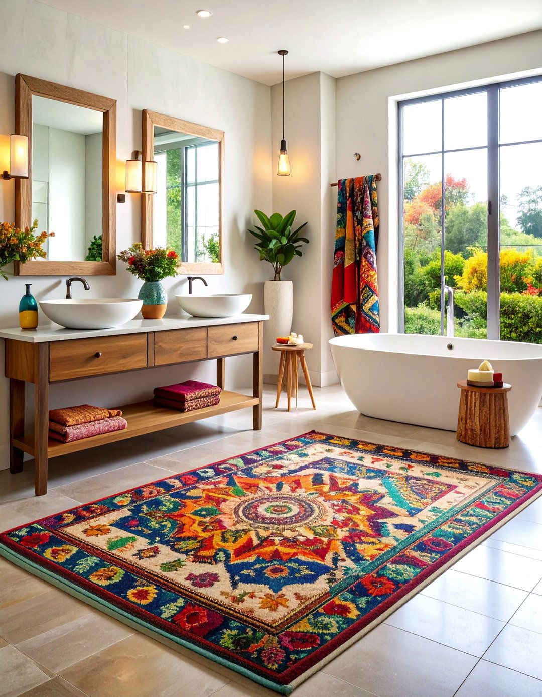 Bold Patterned Statement Bathroom Rugs - 24 Bathroom Rug Ideas