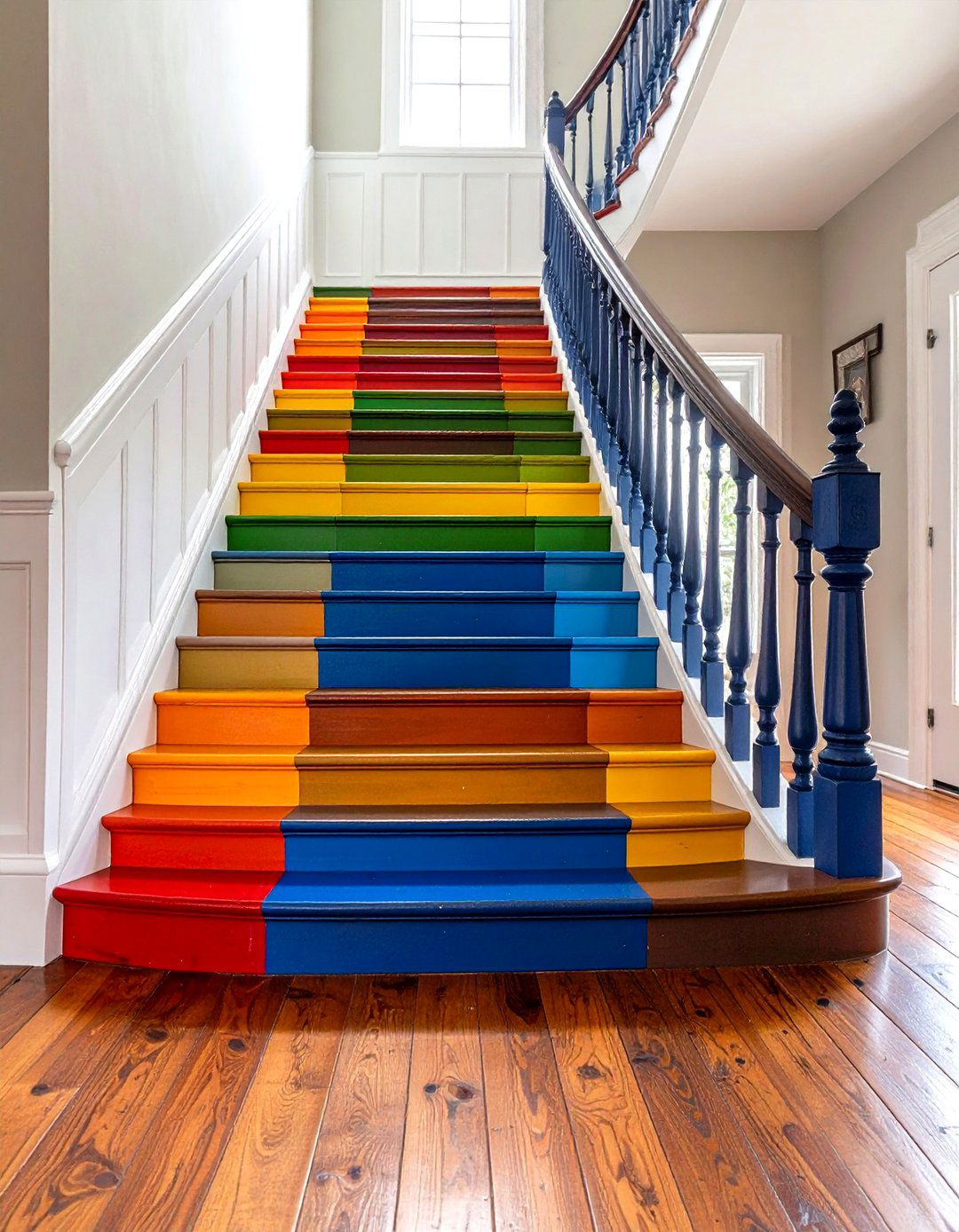 Bold Rainbow Painted Stair Risers - 24 Painted Stair Ideas