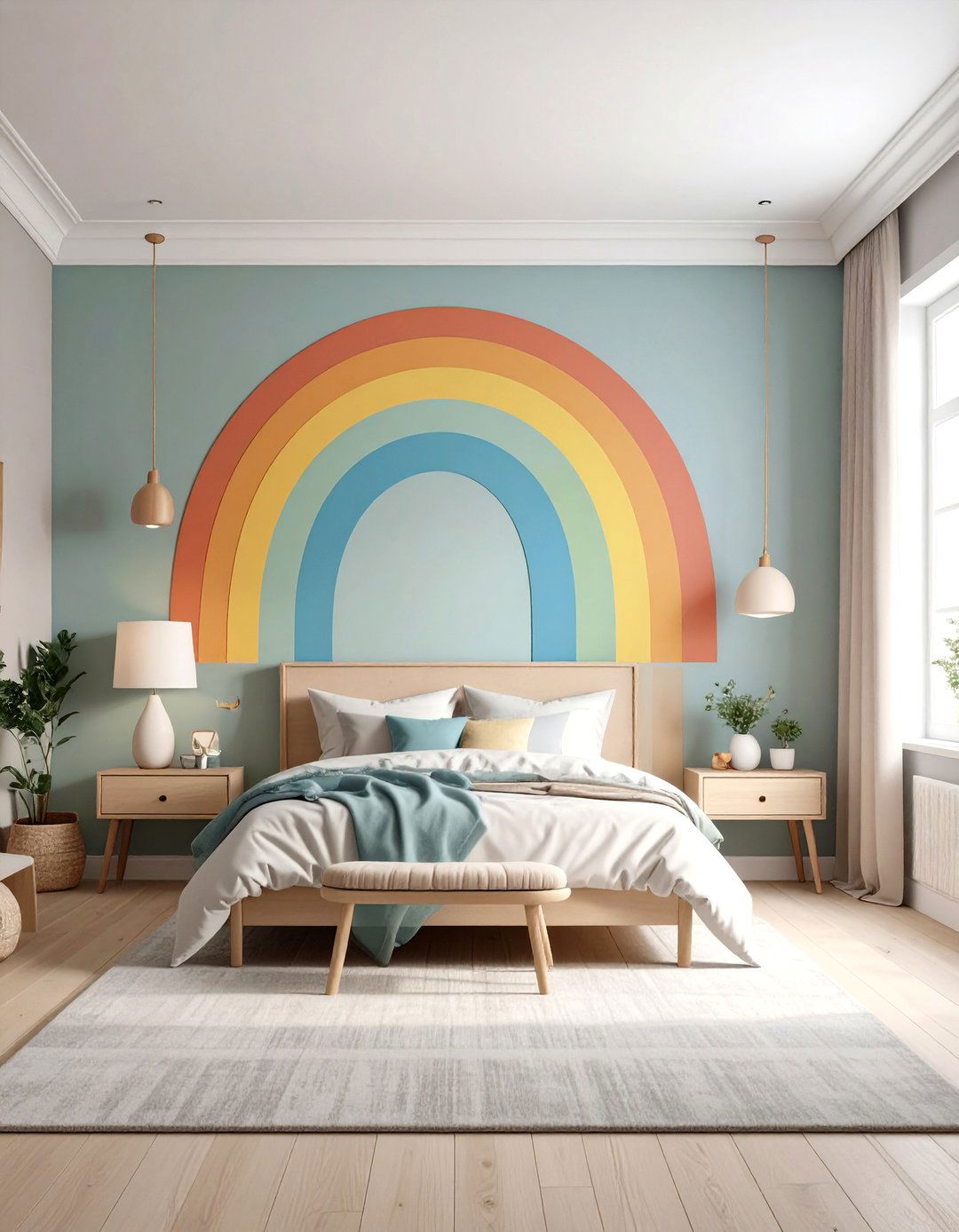 Bold Rainbow Wall Mural - 24 Rainbow Bedroom Ideas