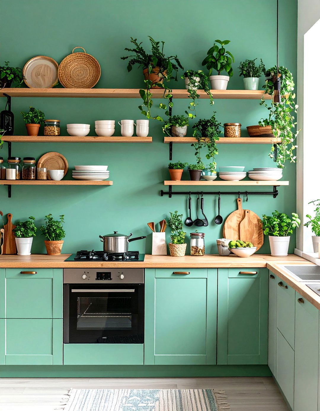 Bold Seafoam Green Statement Wall - 24 Seafoam Green Kitchen Ideas