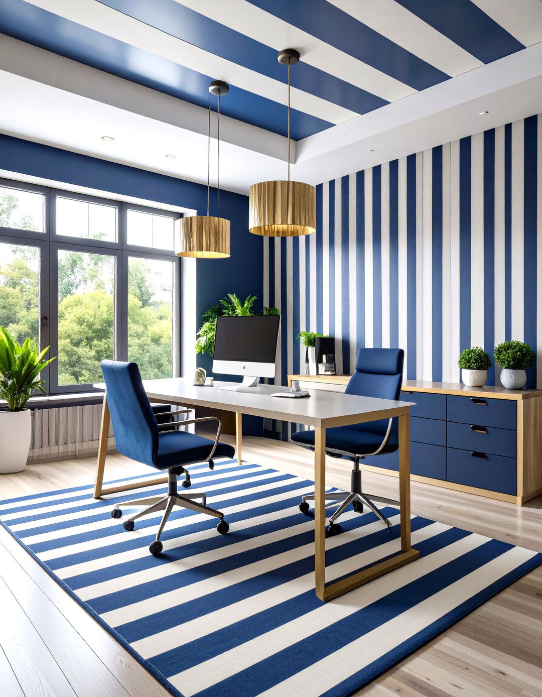 Bold Striped Office Accent Walls - 24 Office Accent Wall Ideas