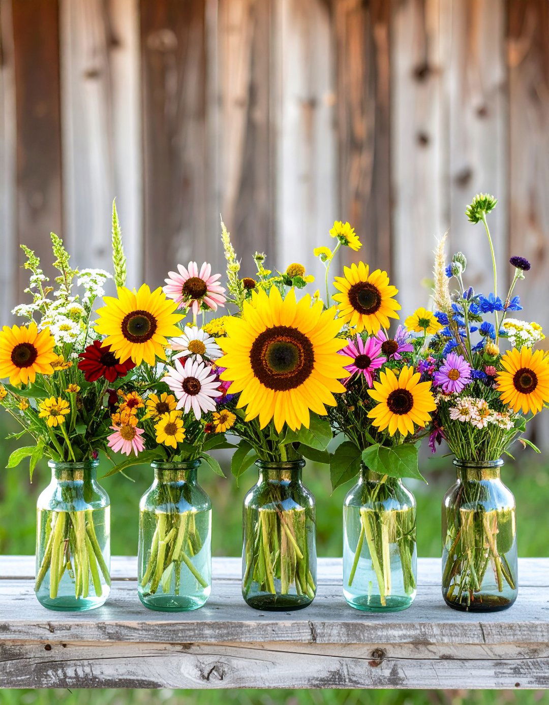 Bold Summer Wildflower Displays - 24 Bud Vase Wedding Centerpiece Ideas