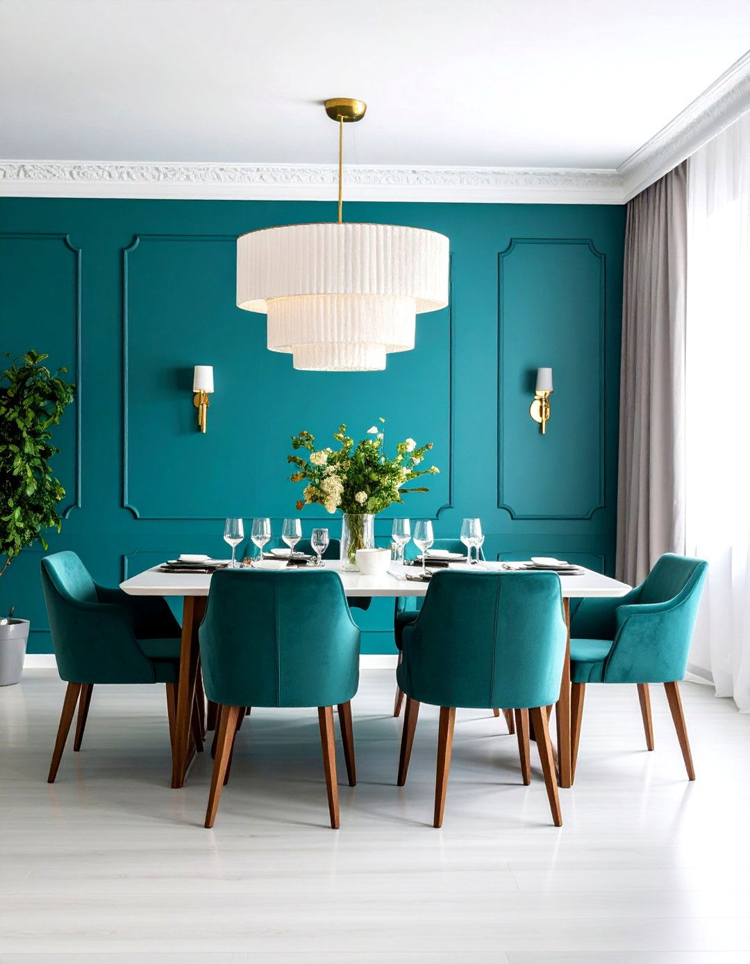Bold Teal Accent Wall Design - 24 Teal Dining Room Ideas