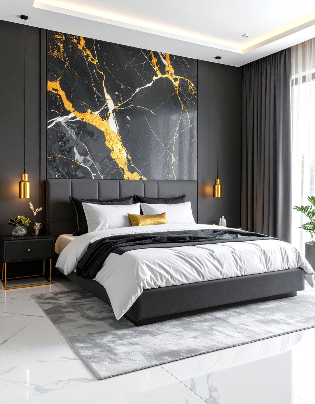 Bold Veining Marble Features - 24 luxury modern bedroom ideas