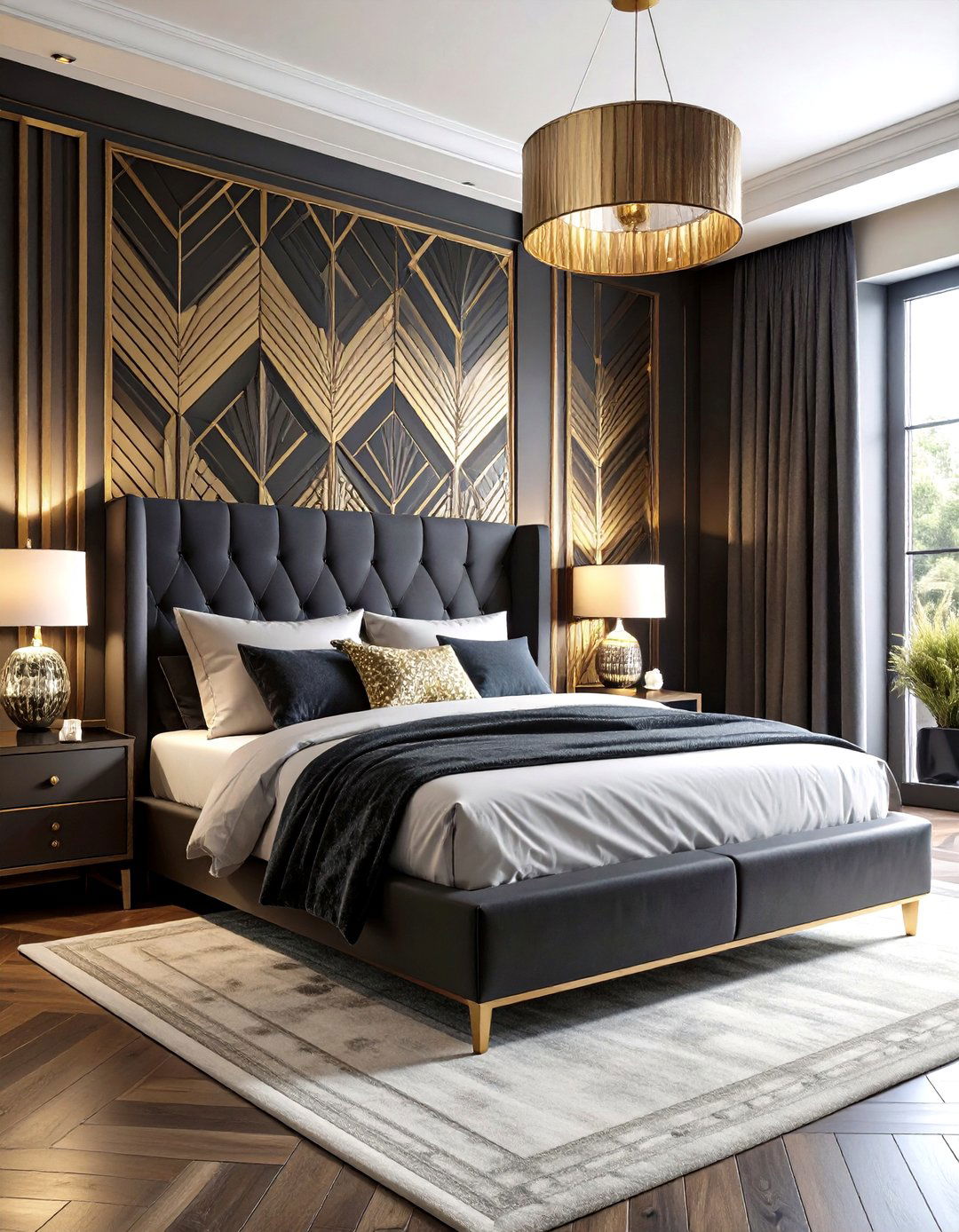 Bold Wallpaper Pattern Feature Bedroom - 24 Art Deco Bedroom Ideas