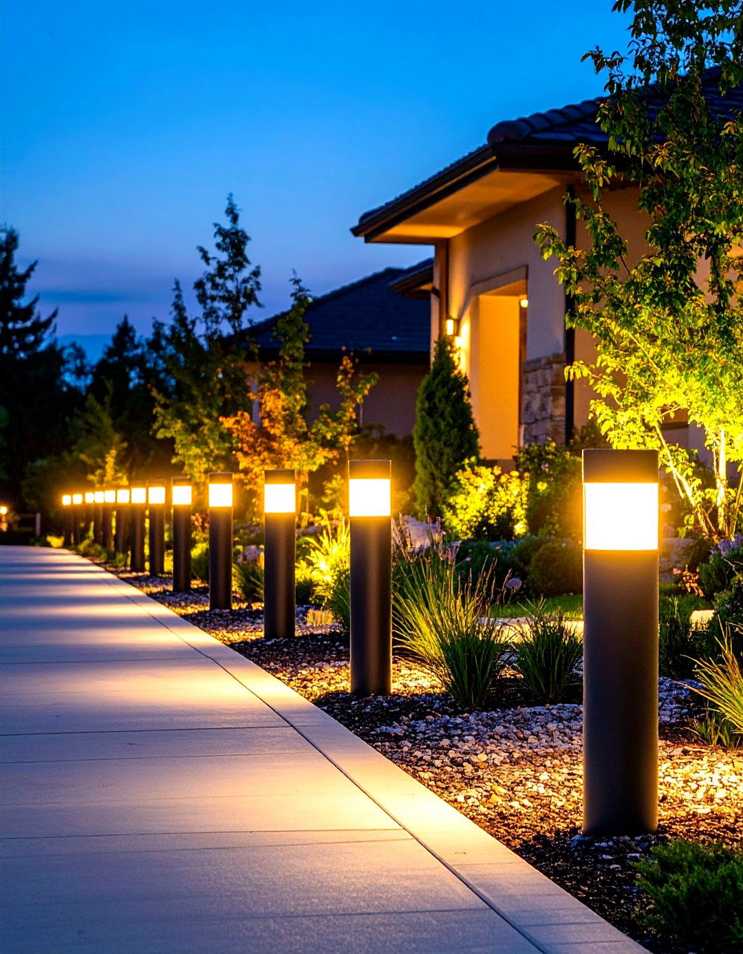 Bollard Light Installation - 24 Driveway Landscape Ideas