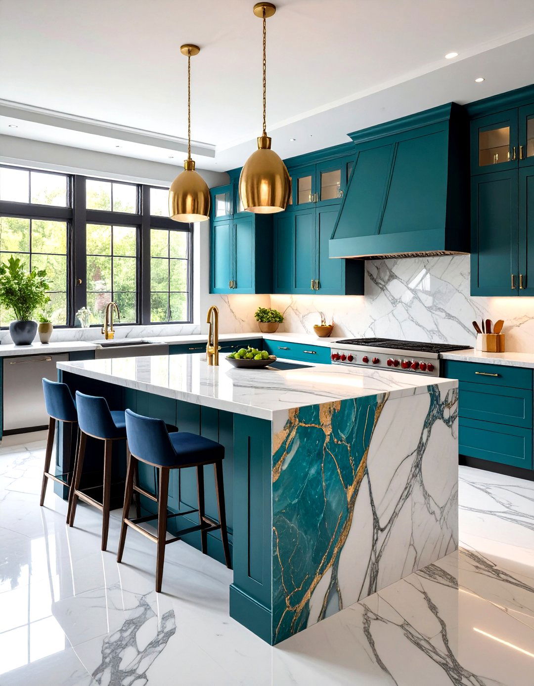 Bookmatched Marble Island Design - 24 Marble Kitchen Island Ideas