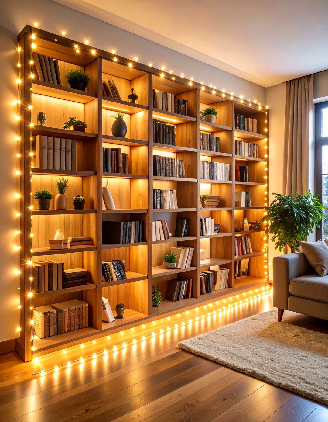 Bookshelf Rope Light Border Installation - 24 Bookshelf Lighting Ideas