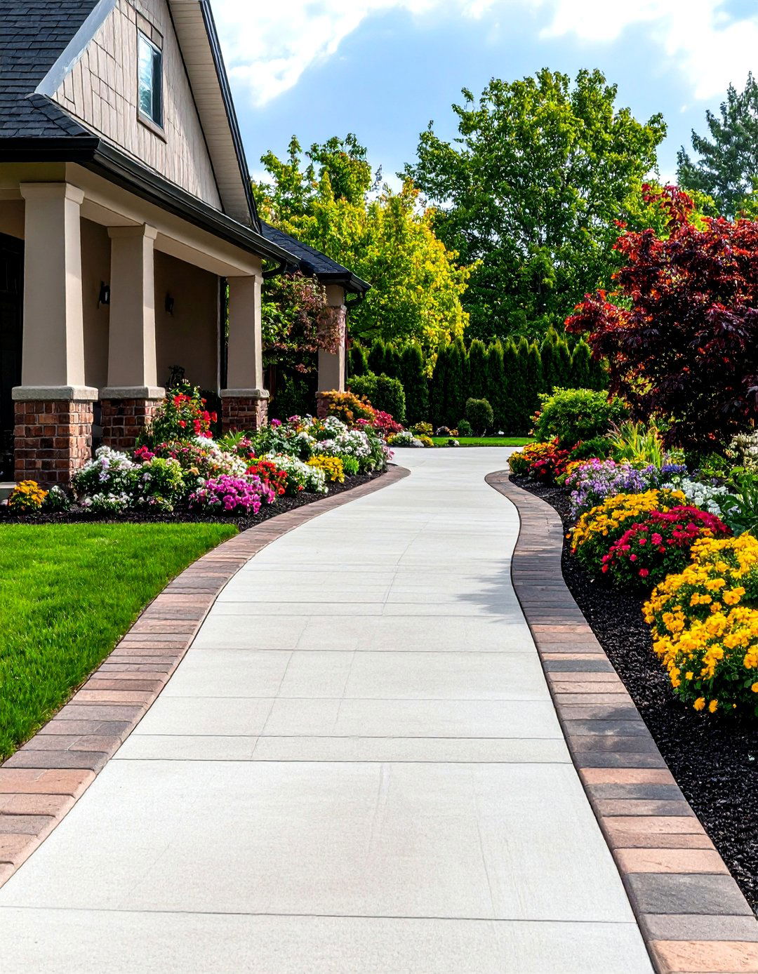 Border Accent Concrete Driveway - 24 Concrete Driveway Ideas