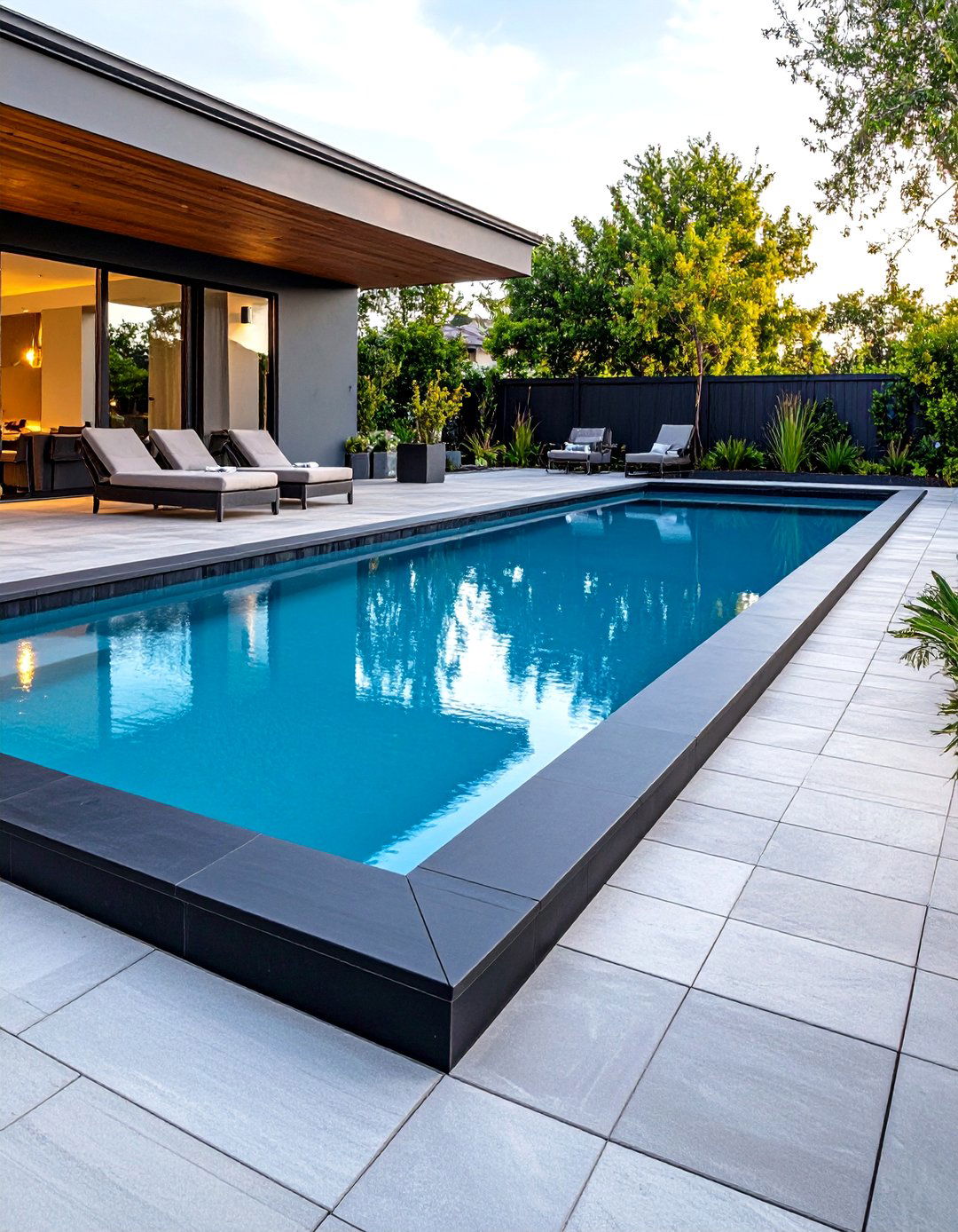 Border Accent Pool Design - 24 Concrete Pavers Around Pool Ideas