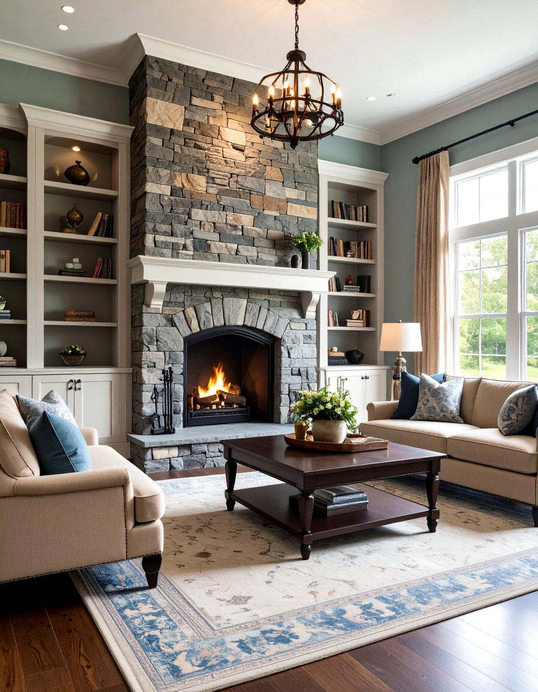 Boston Blend Stacked Stone with Custom Millwork - 24 Stacked Stone Fireplace Ideas
