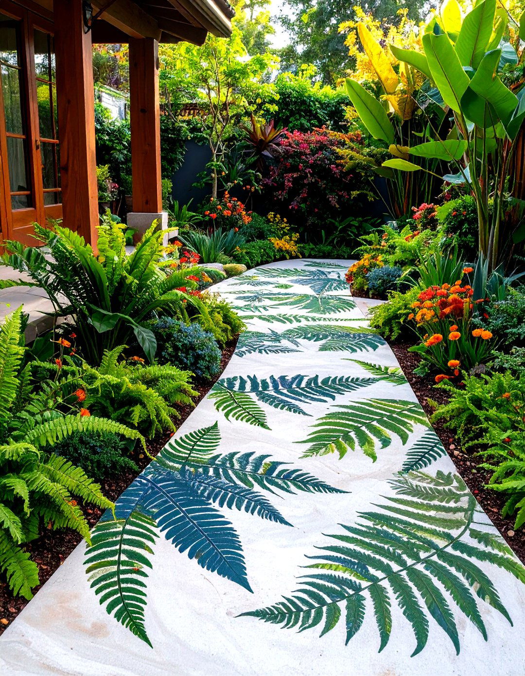 Botanical Garden Oasis - 24 Painted Concrete Patio Ideas