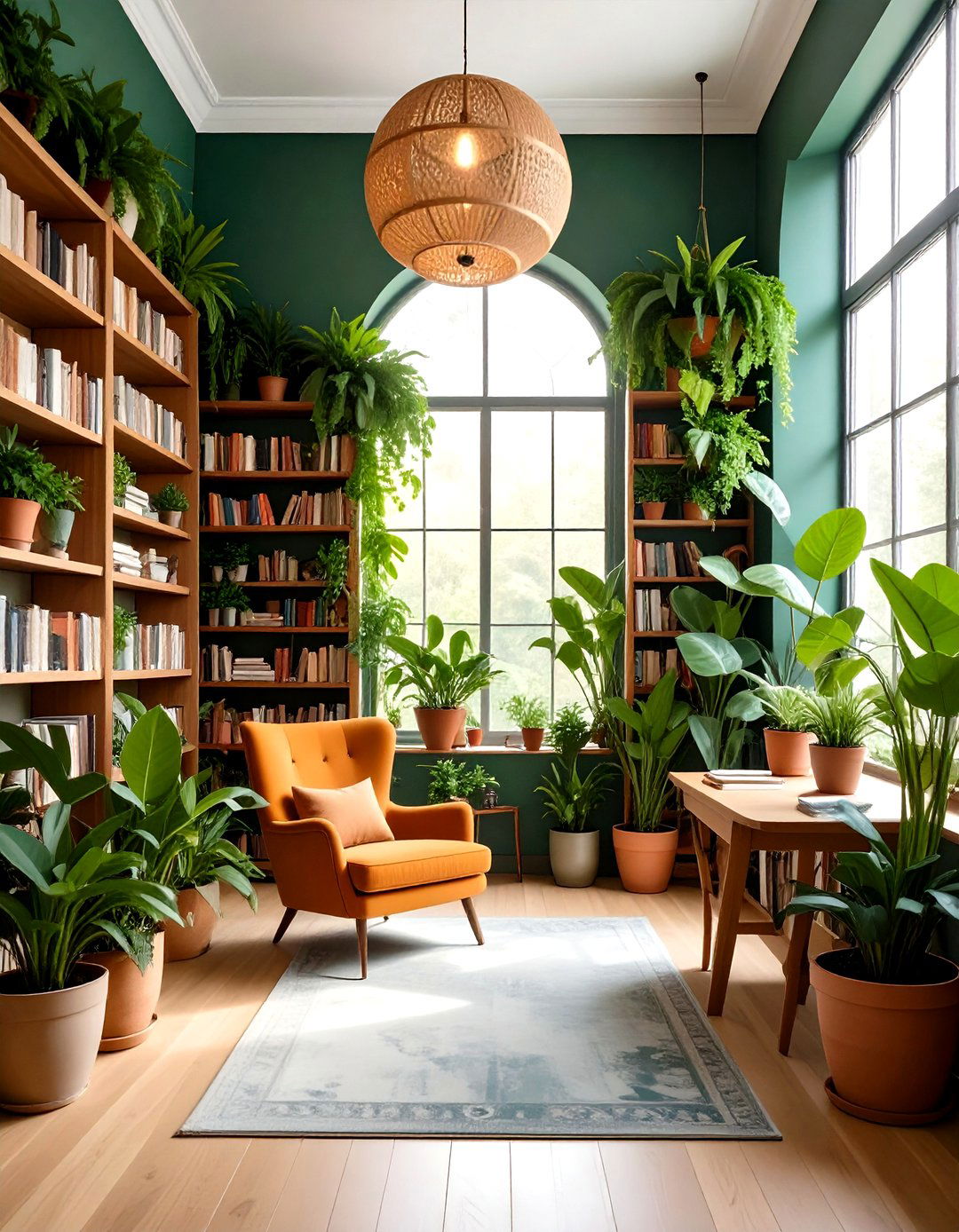 Botanical Green Library Garden with Living Plants - 24 Dark Green Home Library Ideas and Inspiration