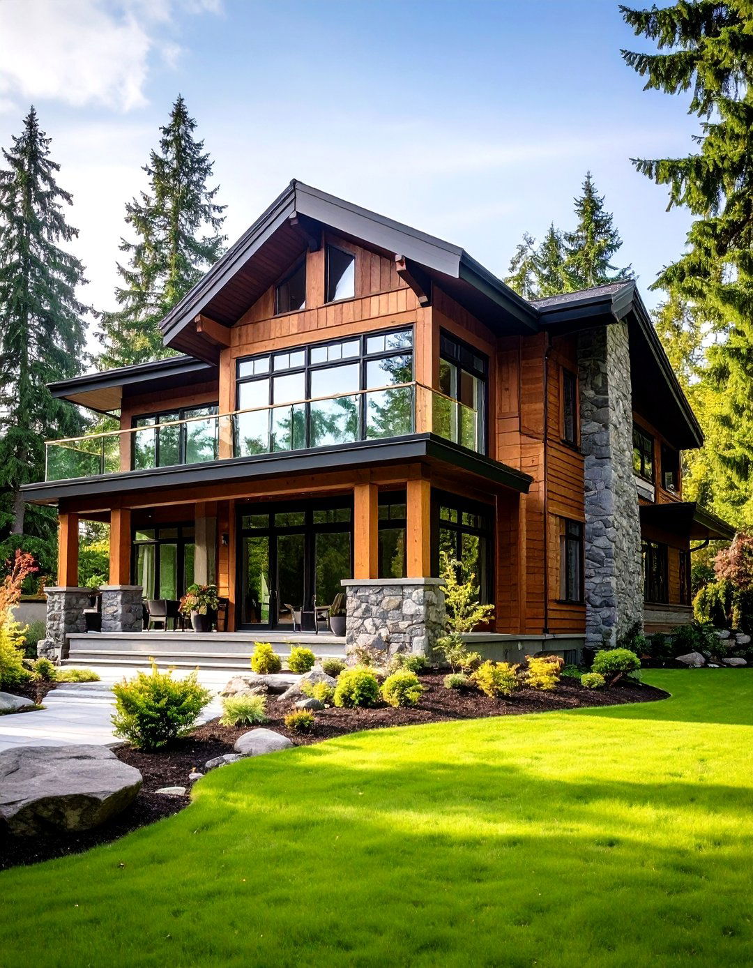 Botanical Green with Mixed Materials - 24 Dark Green Exterior Ideas