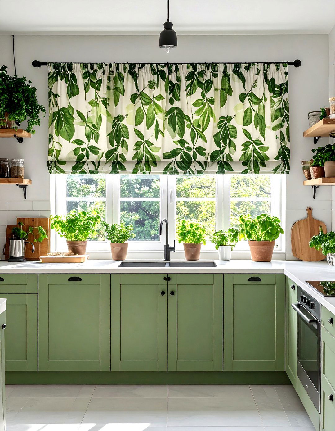 Botanical Print Kitchen Valance with Natural Motifs - 24 Kitchen Valance Ideas