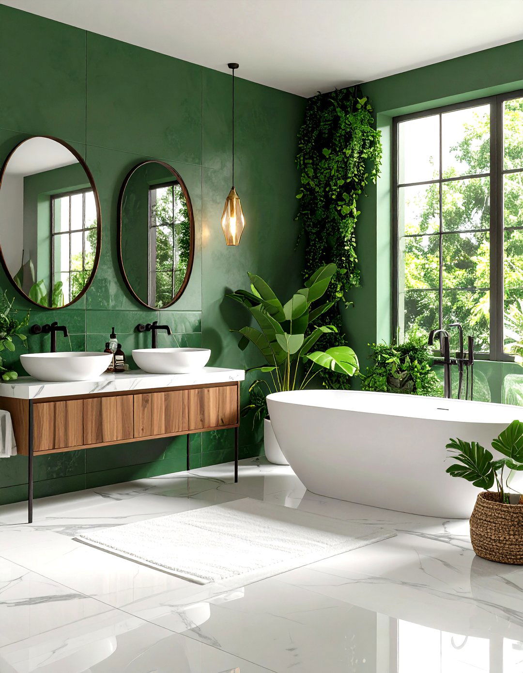 Botanical Spa Retreat Design - 24 black, white and green bathroom ideas