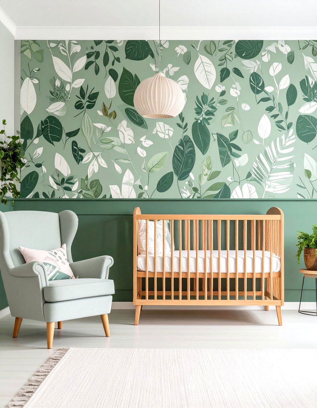 Botanical Wallpaper Accent Wall - 24 Sage Green Nursery Ideas