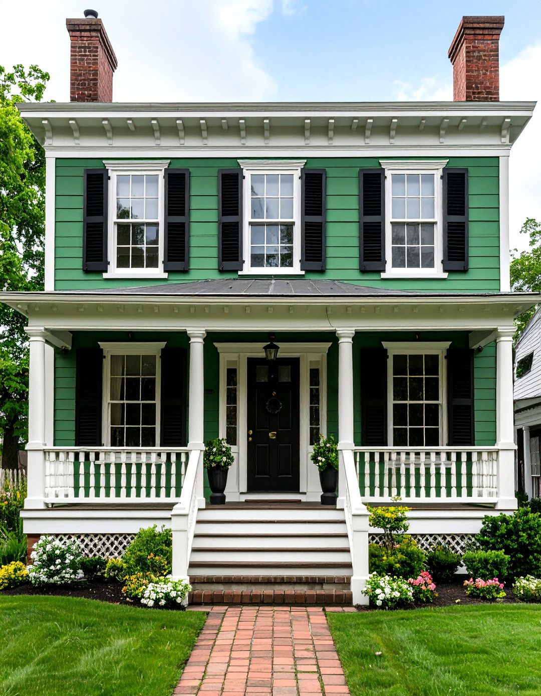 Bottle Green Colonial Revival Design - 24 Green Exterior House Paint Ideas