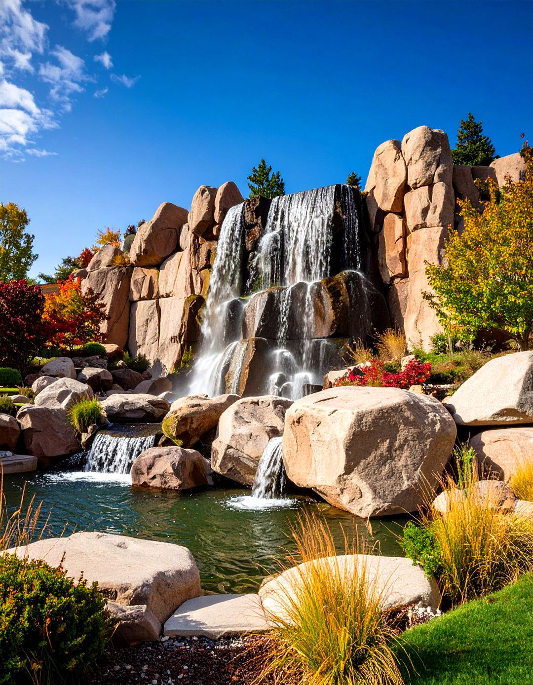 Boulder Feature Wall Waterfall - 24 Pondless Waterfall Ideas