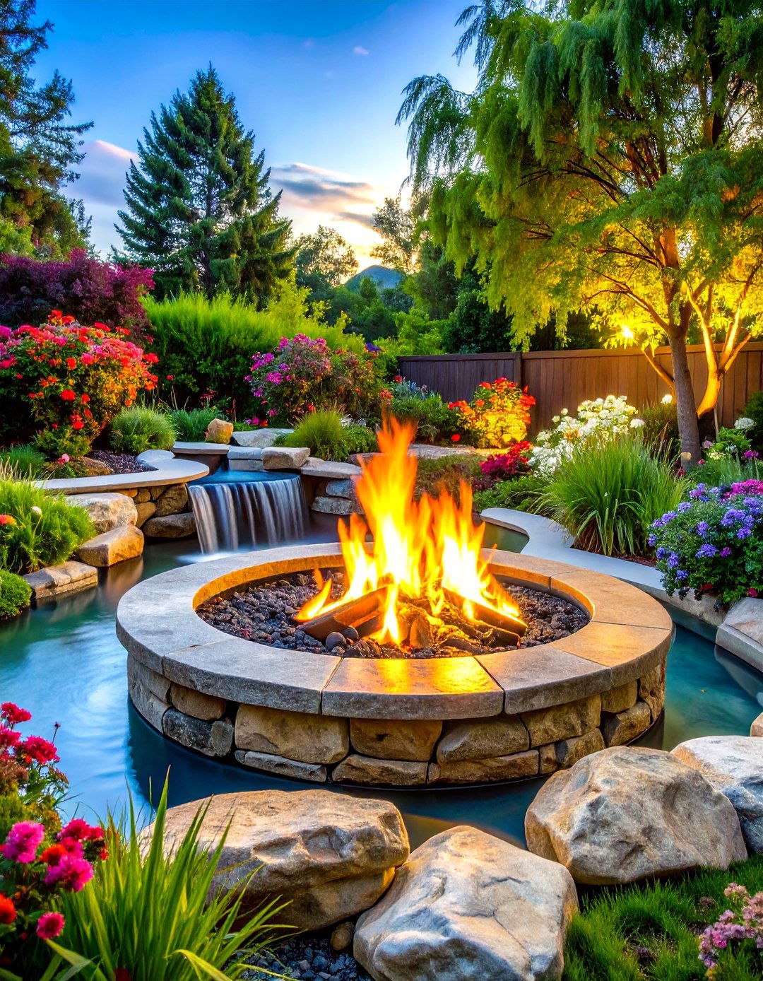 Boulder Water Feature Fire Pit - 24 Rock Fire Pit Ideas