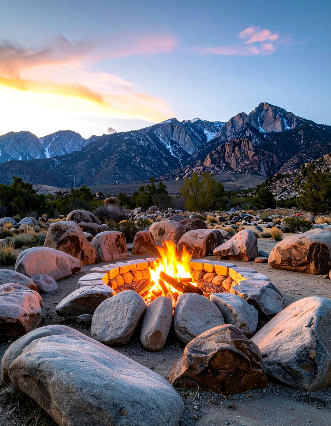 Boulder and Stone Fire Gathering Space - 24 Stone Fire Pit Ideas