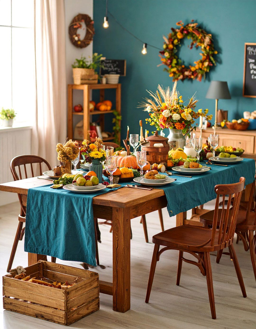 Bountiful Buffet Table Setup - 24 Thanksgiving Decoration Ideas