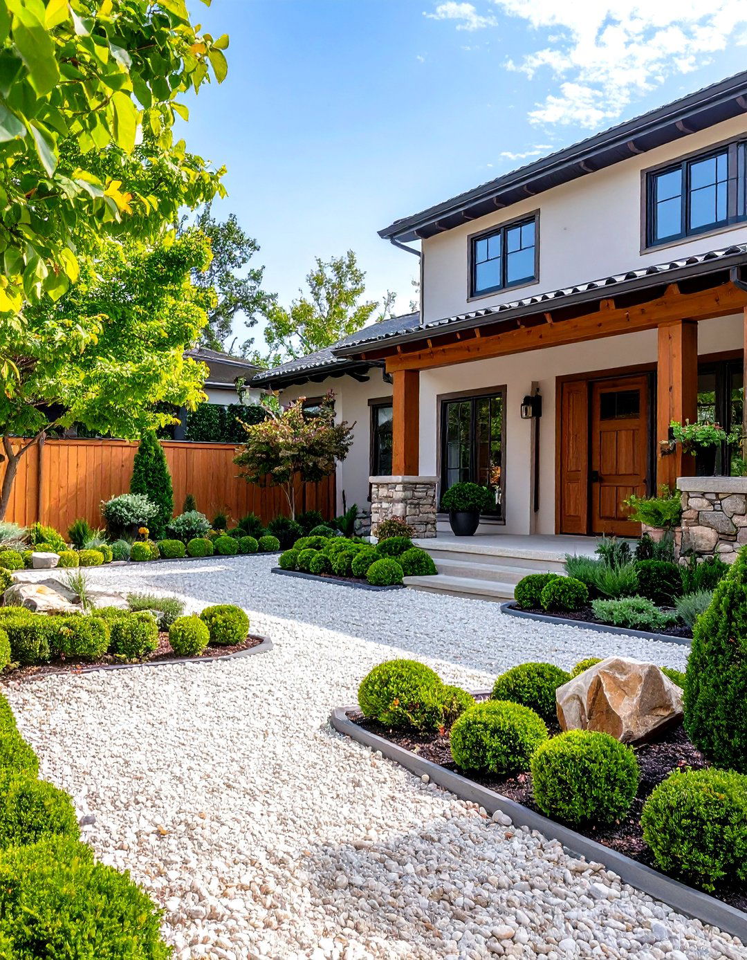 Boxwood and Gravel Courtyard Design - 24 Front Yard Boxwood Shrubs
