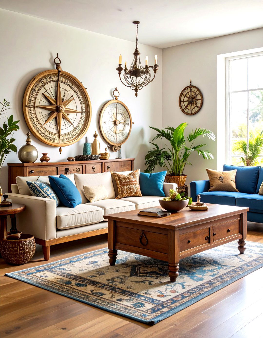 Brass Compass Accent Pieces - 24 Steampunk Living Room Ideas