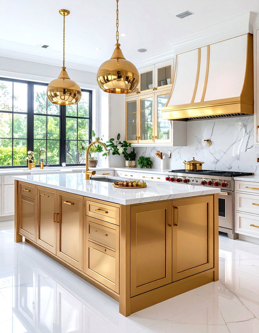 Brass Frame Luxury Style - 24 Modern Style Glass Kitchen Cabinets