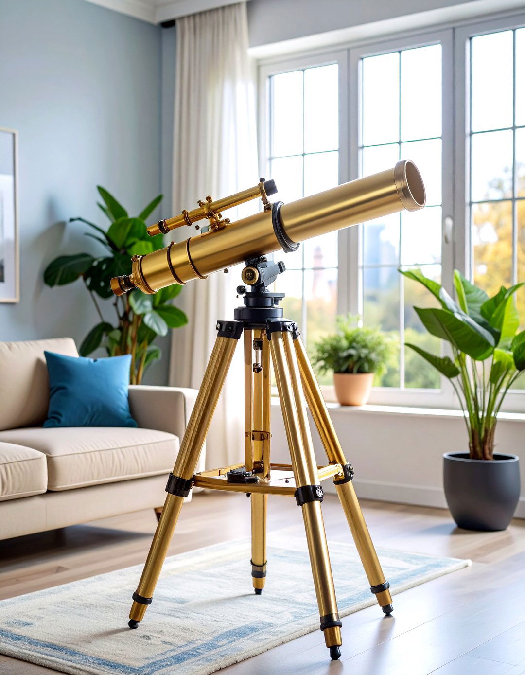 Brass Telescope Decorative Stands - 24 Steampunk Living Room Ideas