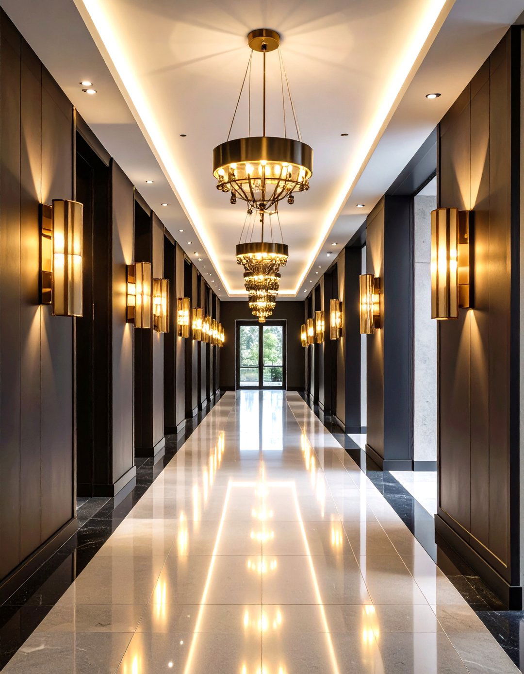Brass and Black Contrast Fixtures - 24 Hallway Lighting Ideas