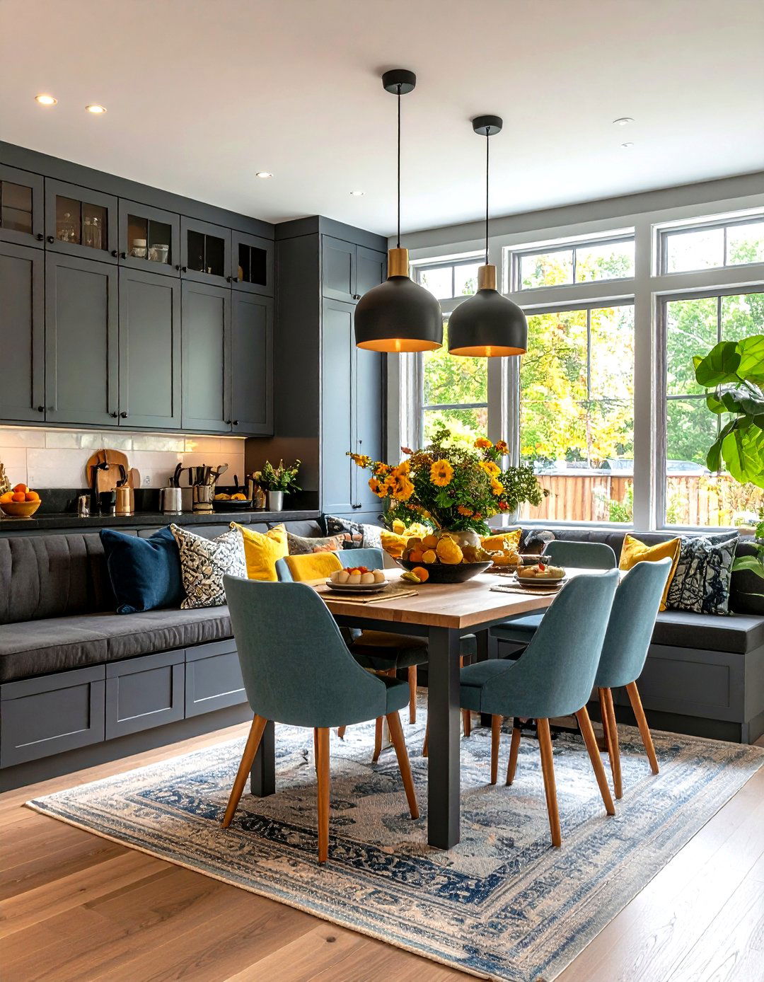 Breakfast Nook Integration - 24 Kitchen With Gray Cabinets And Black Countertops Ideas