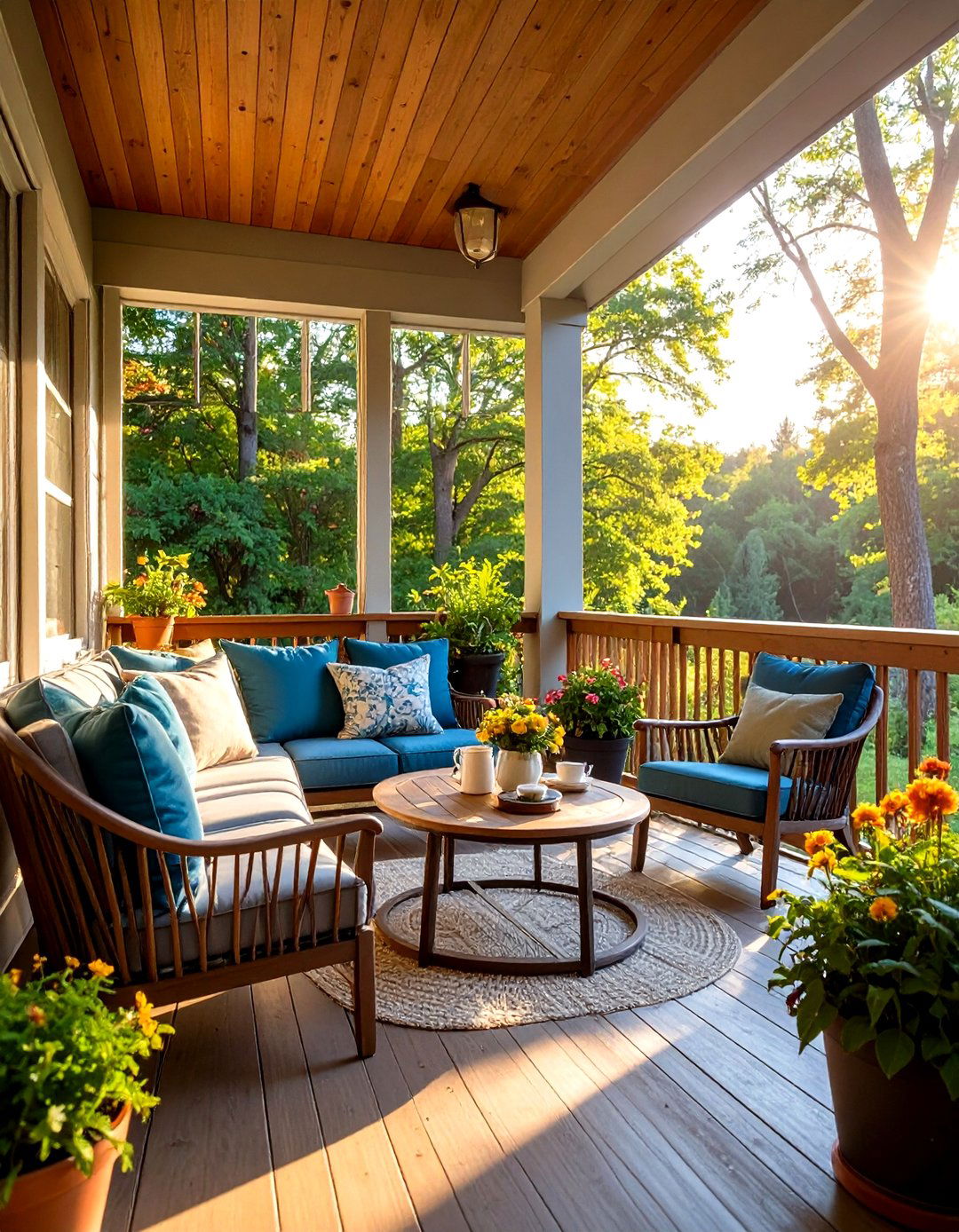 Breakfast Nook Sunroom with Morning Coffee Deck - 24 Sunroom and Deck Combo Ideas