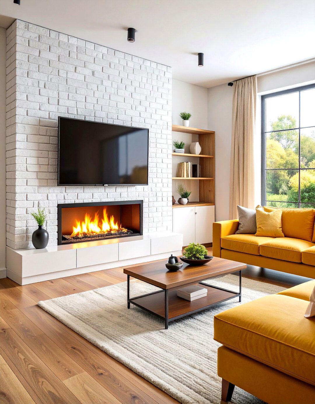 Brick Accent Linear Fireplace - 24 Linear Fireplace Ideas With Tv Above