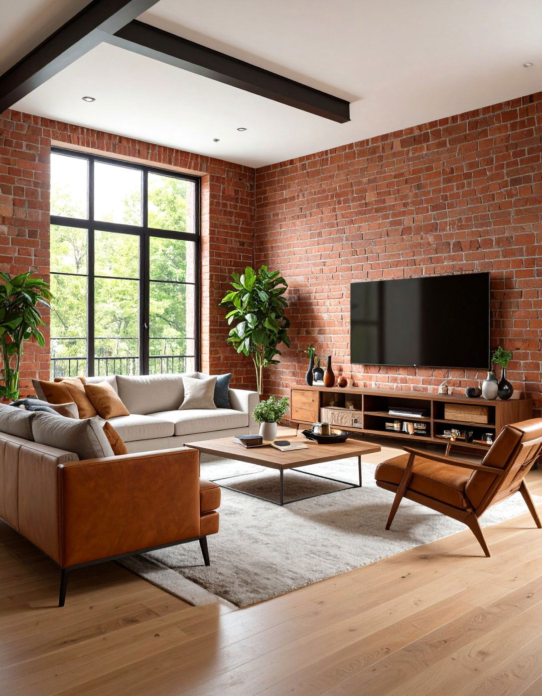Brick Accent Wall with Modern Touches - 24 Tv Accent Wall Ideas