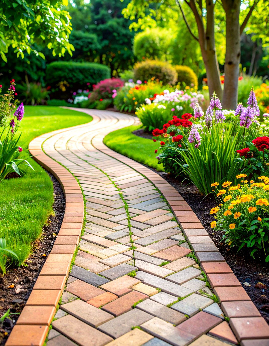 Brick Border Edging with Herringbone Pattern - 24 Garden Edging Ideas