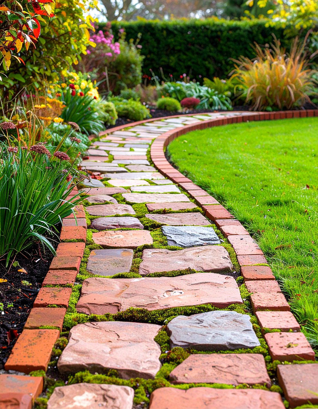 Brick Bordered Flagstone Walkways - 24 Stone Walkway Ideas