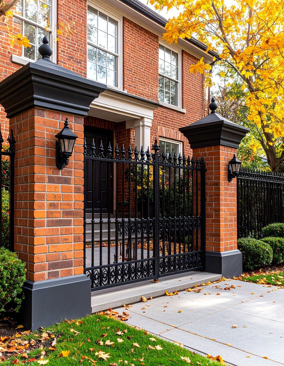Brick Column with Iron Fence - 24 Backyard Fence Ideas