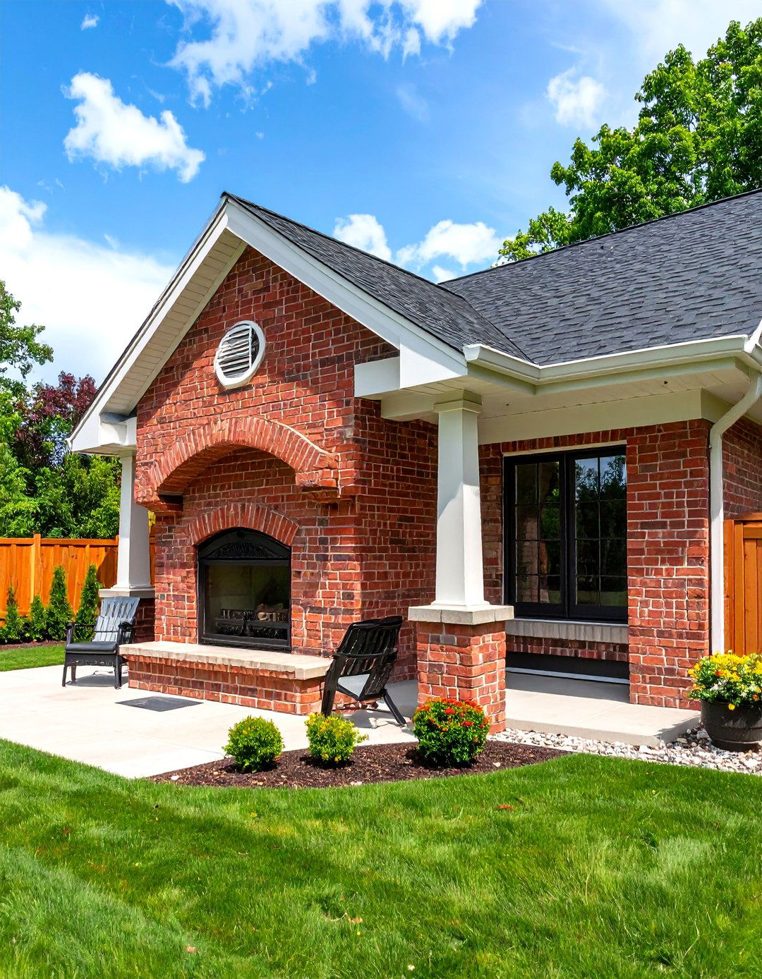 Brick Corner Fireplace with Storage - 24 Outdoor Corner Fireplace Ideas