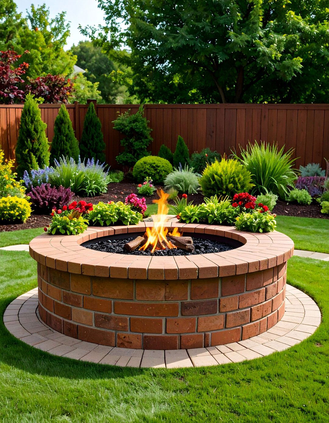 Brick Fire Pit with Integrated Planters - 24 Brick Fire Pit Ideas
