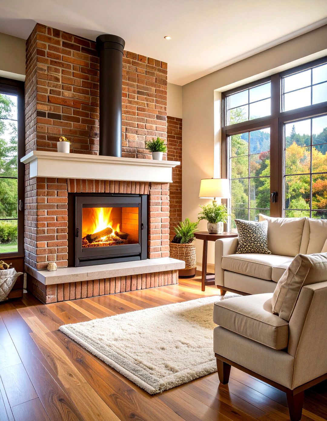 Brick Fireplace with Wood Burning Stove Insert - 24 Rustic Brick Fireplace Ideas