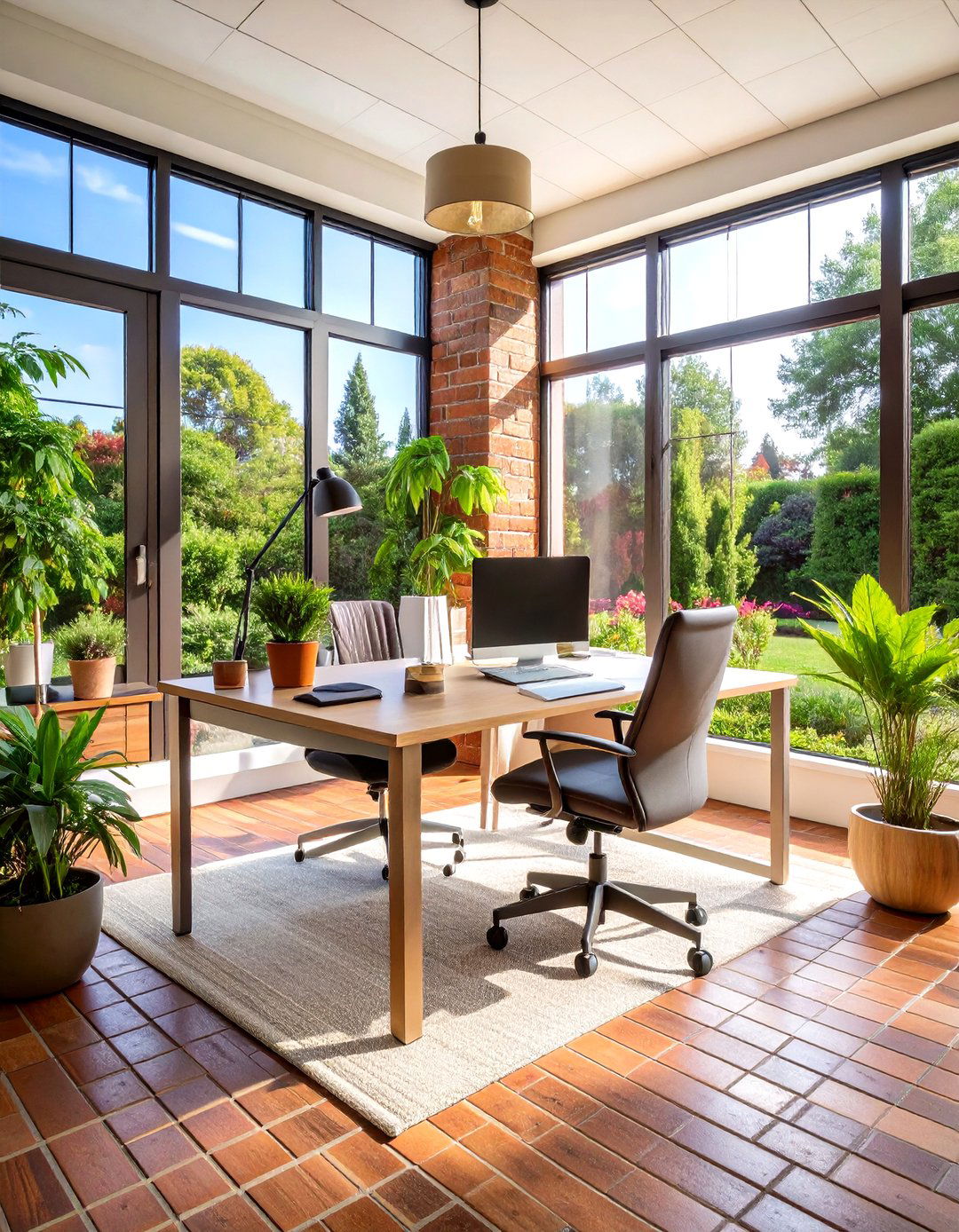 Brick Floor Sunroom Office - 24 Brick Floor Sunroom Ideas