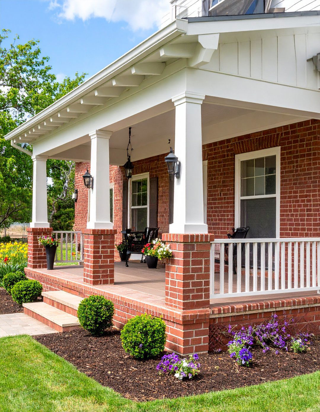 Brick Foundation with Mixed Textures - 24 Raised Ranch Front Porch Ideas