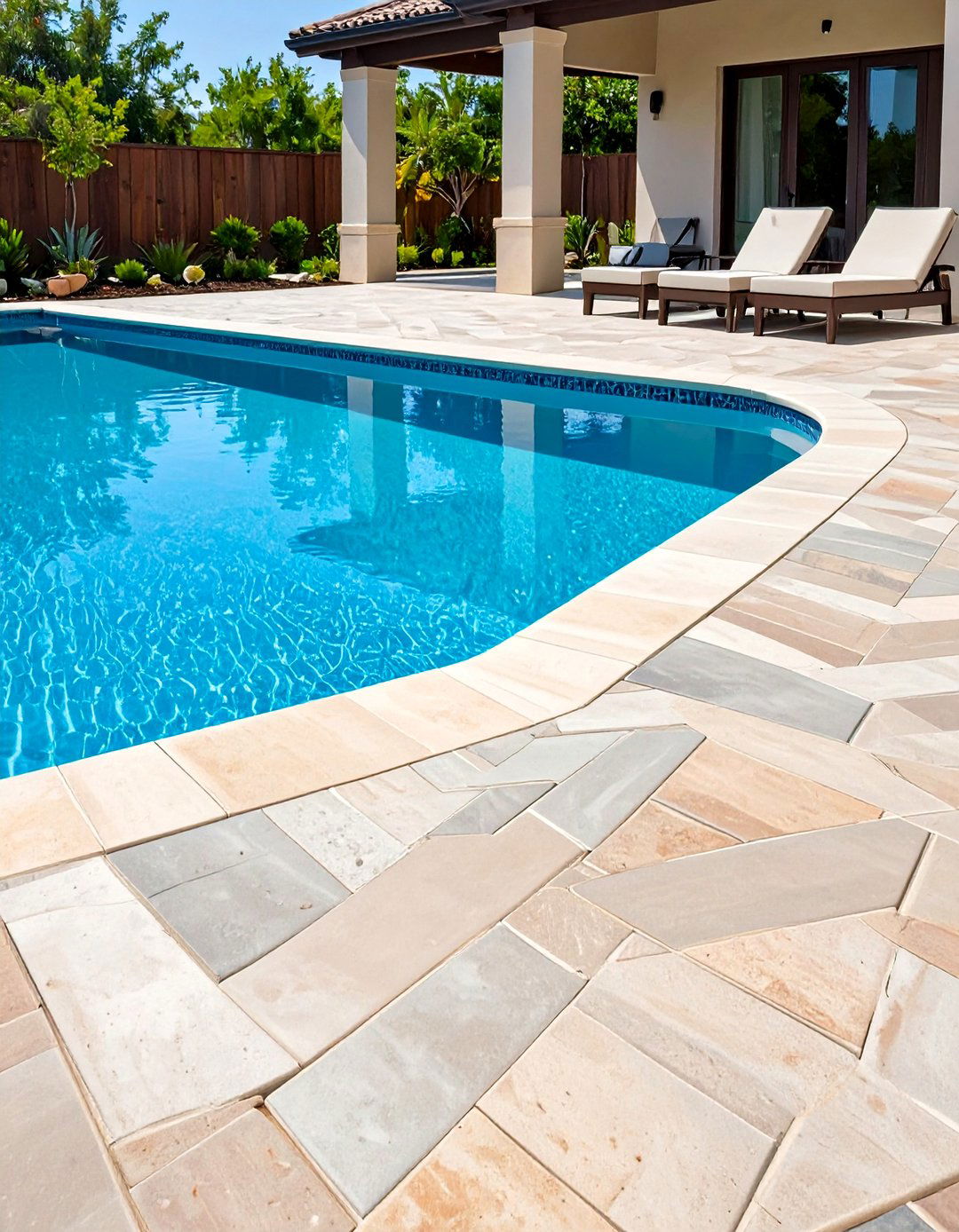 Brick Herringbone Border Design - 24 Stamped Concrete Pool Deck Ideas