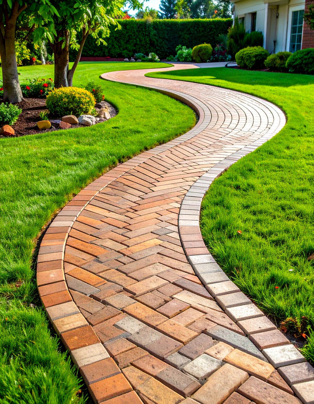 Brick Herringbone Curved Walkways - 24 Curved Walkway Ideas